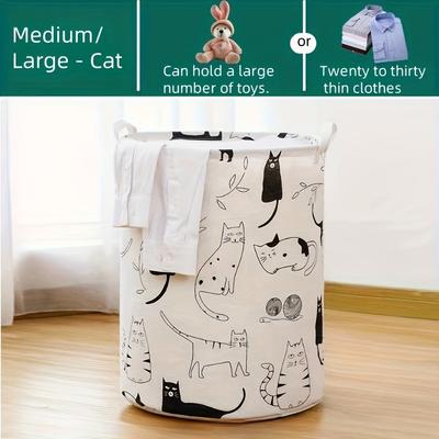 1 Faltbarer Aufbewahrungskorb Rundes Cartoon-Katzenmuster Wäschekorb - Tragbarer Großraum Aufbewahrungskorb mit offener Oberseite, Geeignet für Badezimmer