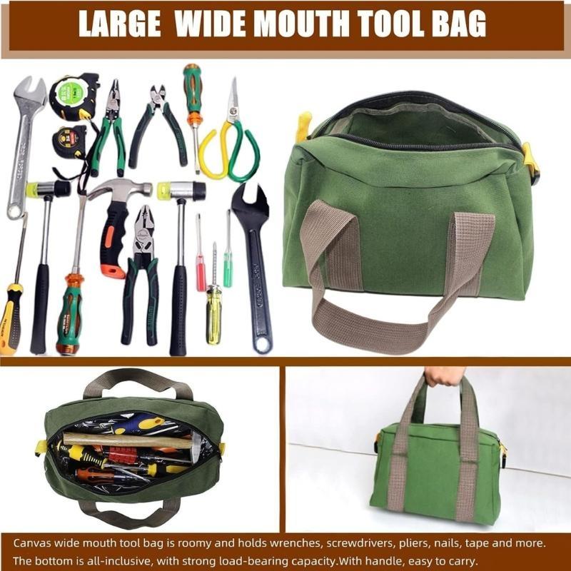 652F Wide Mouth Canvas Tool Waterproof Storage Canvas Tool Bag For Mechanics Plumbers Electricians