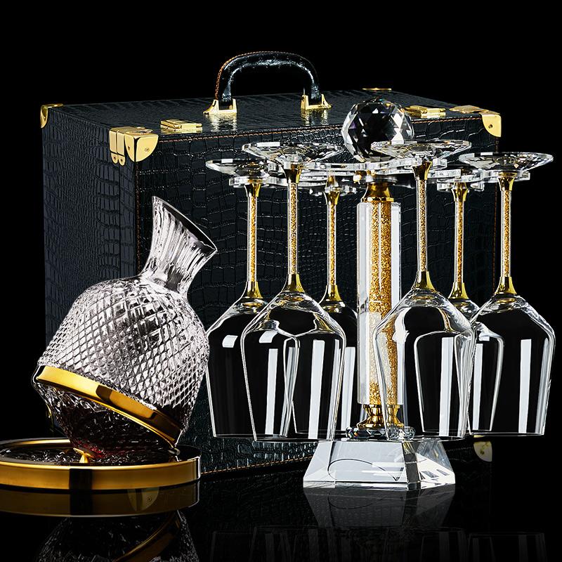 High-End Crystal Wine Decanter Set with Untoppleable Rotating Base,Smooth Aeration  Enhanced Release,Paired with Matching