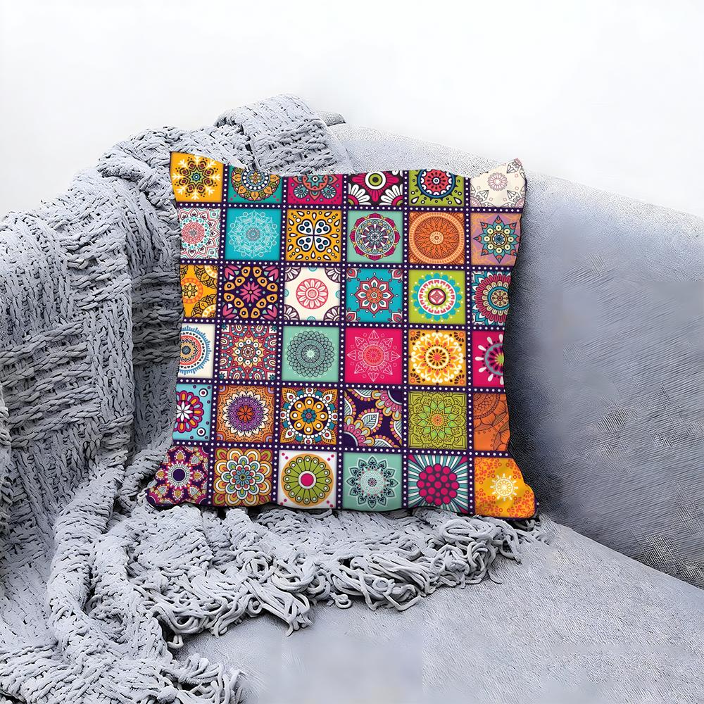 Bright Mosaic Pattern Print Cushion Cover Premium Comfort Reversible Pillow Cove -Two In One Design For Any Room & Car Interior