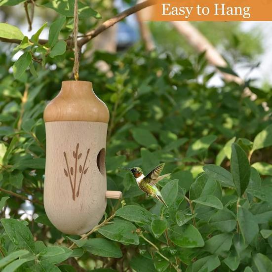Hummingbird House Natural Wooden Hummingbird Nesting House Handcrafted Outside Hanging Bird House