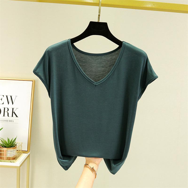 Women's Summer Solid Color Basic V-neck Sleeveless T-shirt Loose T-shirt Indoor and Outdoor Casual T-shirt