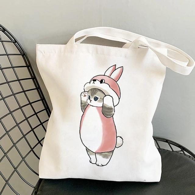 Kawaii coelho gatos dos desenhos animados sacos de compras bolsas lona sacos de ombro mulher sacos de compras alta capacidade bolsa de praia
