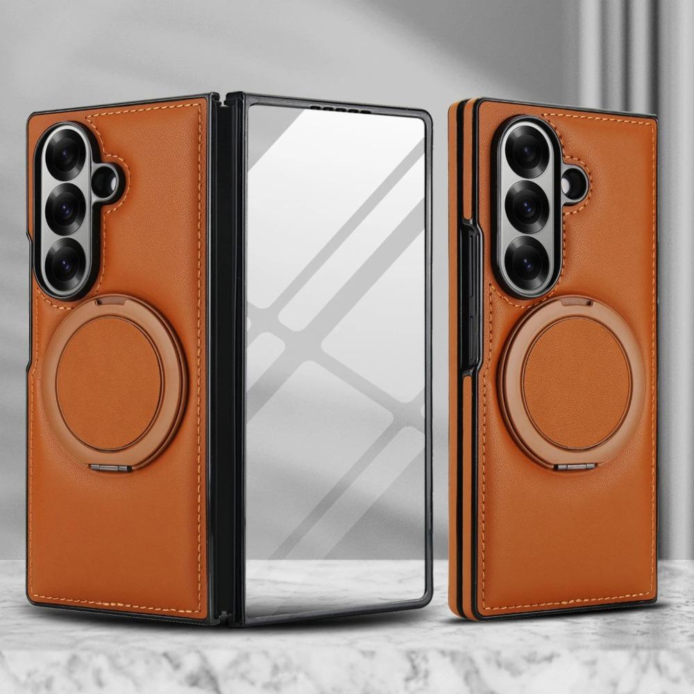 Luxury Business Sle Solid Color Leather Pattern Magnetic Stand Phone Case for Samsung Galaxy Z Fold 7 6 5 4 3 Protection Cover