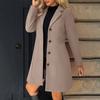 Women's Solid Color Long Sleeved Lapel Long Coat Woolen Button Coat