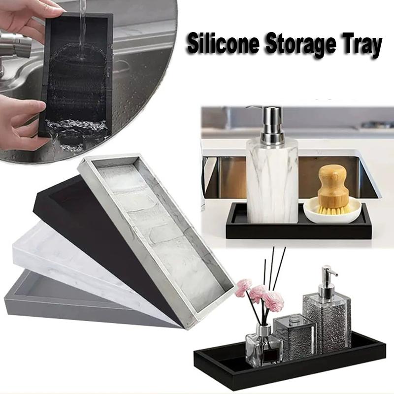 Silicone Tray for Bathroom Countertops Hand Sanitizer Shampoo Storage Tray Jewelry Display Tray for Decorative Storage