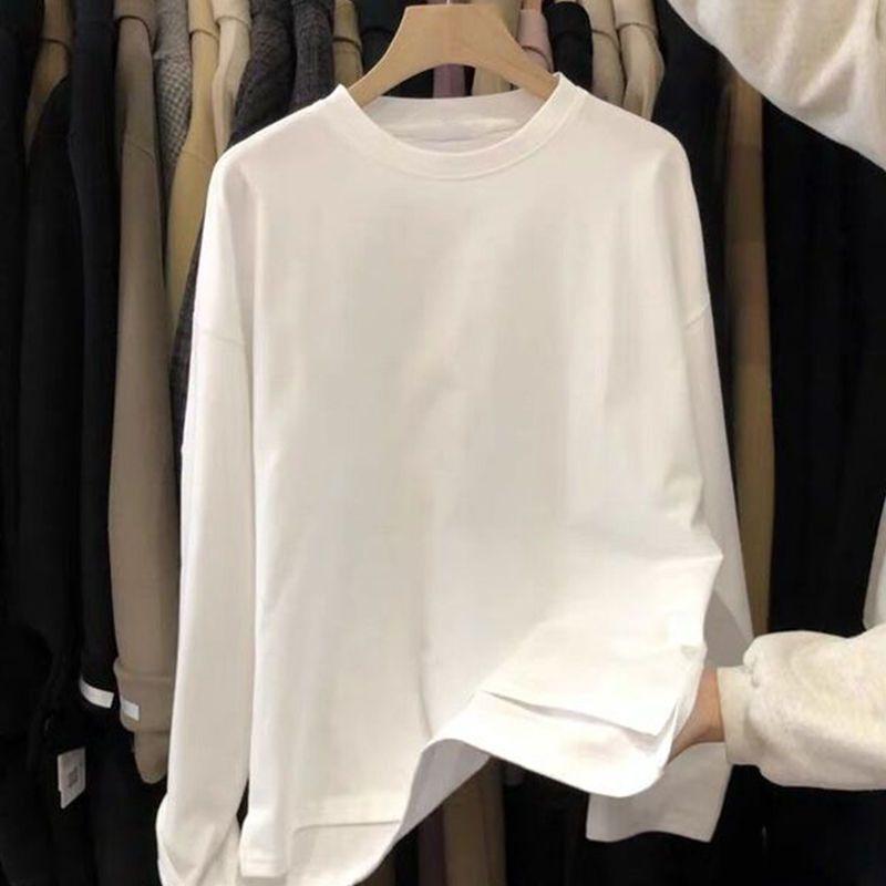 

Slit Thickened Fleece-Lined Base Shirt 2026 Spring and Autumn New Versatile Loose White Long-Sleeve Women s T-Shirt S белый