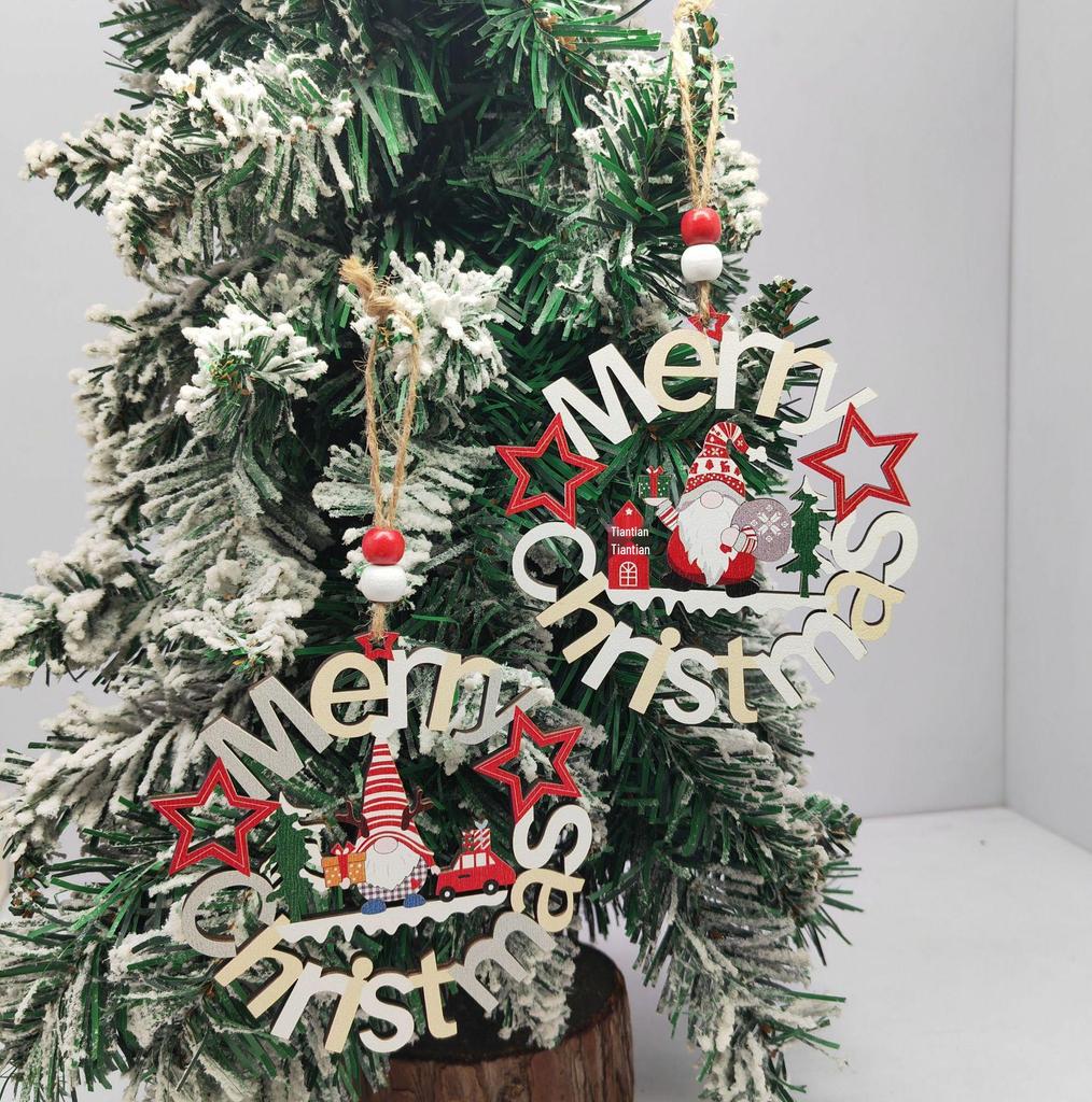 Christmas Tree Wooden Hanging Ornament with Santa Claus - Cross-border Holiday Atmosphere Décor