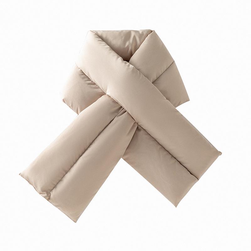 Winter warm cross scarf women's thickened scarf men's outdoor cold-proof fashion solid color windproof down scarf