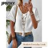 JPNTKY Women's Fashion Casual Solid Color Print V-Neck Short Sleeve Blouses & Shirts