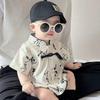 Baby Boys Summer Romper: Chinese Style Short Sleeve Onesie with Snap Crotch