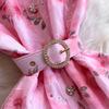 Gentle Pink Green and Yellow Embroidered Print Drop-Shoulder Shirt Dress for Women Summer Button-Down Belt Slim Midi Dress