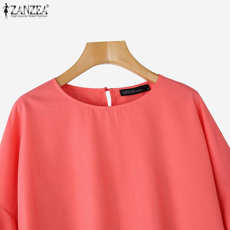 ZANZEA Bluză lejeră de damă, casual, cu gât rotund și mâneci cu volane