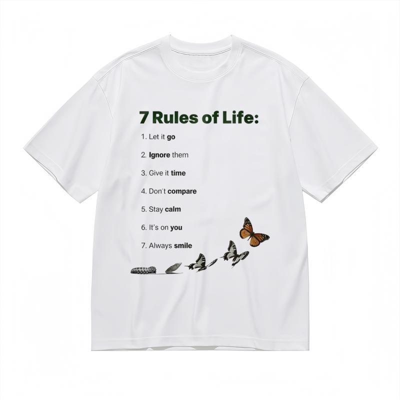 

Women s Comfy Classic T-Shirt Inspirational Life Rules and Butterfly Graphic Tee S
