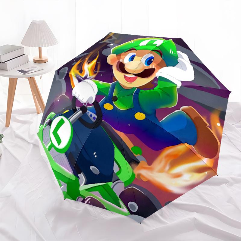 

1pc Luigi s Inferno Racer Fully Automatic Folding Portable Cartoon Practical Umbrella, 8 Iron Frames, Three-Fold Design, Suitable for All Seasons, Sui
