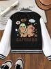 Girls Cute Capybara Graphic Baseball Jacket, Halloween Christmas Theme, Casual School Sports Kids Coat