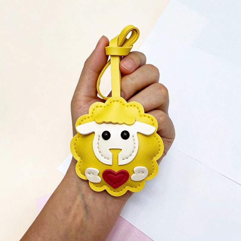 Cute Leather Sheep Shape Bag Charm For Backpack Purse Decor Sheep Hanging Ornament For Girls Gift