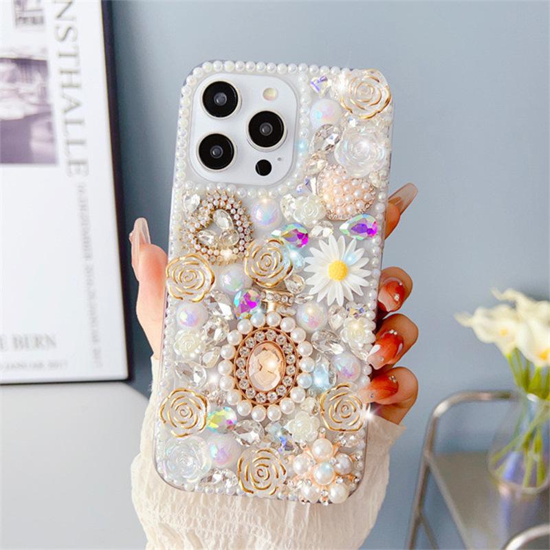 

For IPhone17 for Apple 15promax Mobile Phone Case for 14 Flowers 13 Daisy Pearl Rhinestone Rose Women s Model For iPhone 7/8/SE 2020