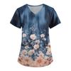 Women's Floral Print Loose Fit V Neck Short Sleeve Work Scrub Top with Pockets for Healthcare Professionals Nursing Uniform