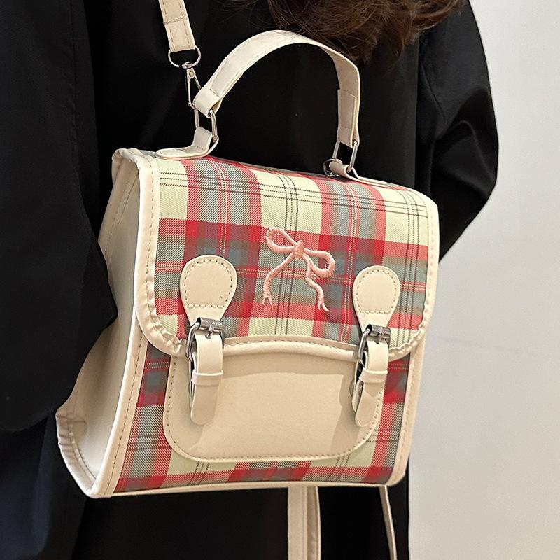 Casual Versatile Niche Plaid Backpack for Women New Style Small Backpack Contrasting Color Mini Handbag
