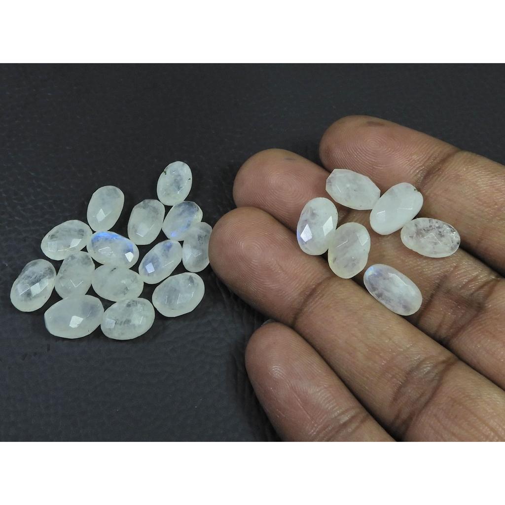 7X11MM Natural Rainbow Moonstone Checker Cut Oval Cabochon Gemstone 20PcsLot C-1779