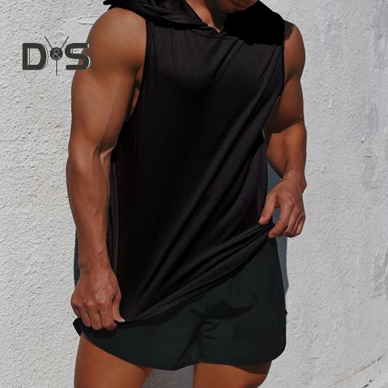 Herre Sportsvest Tynn Løs Hette Hurtigtørkende Ensfarget Lett Elastisk Basketball Jogging Gym Trening T-skjorte