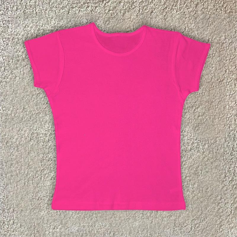 Summer new commuter solid color multi-color round neck simple slim-fitting printable T-shirt top women