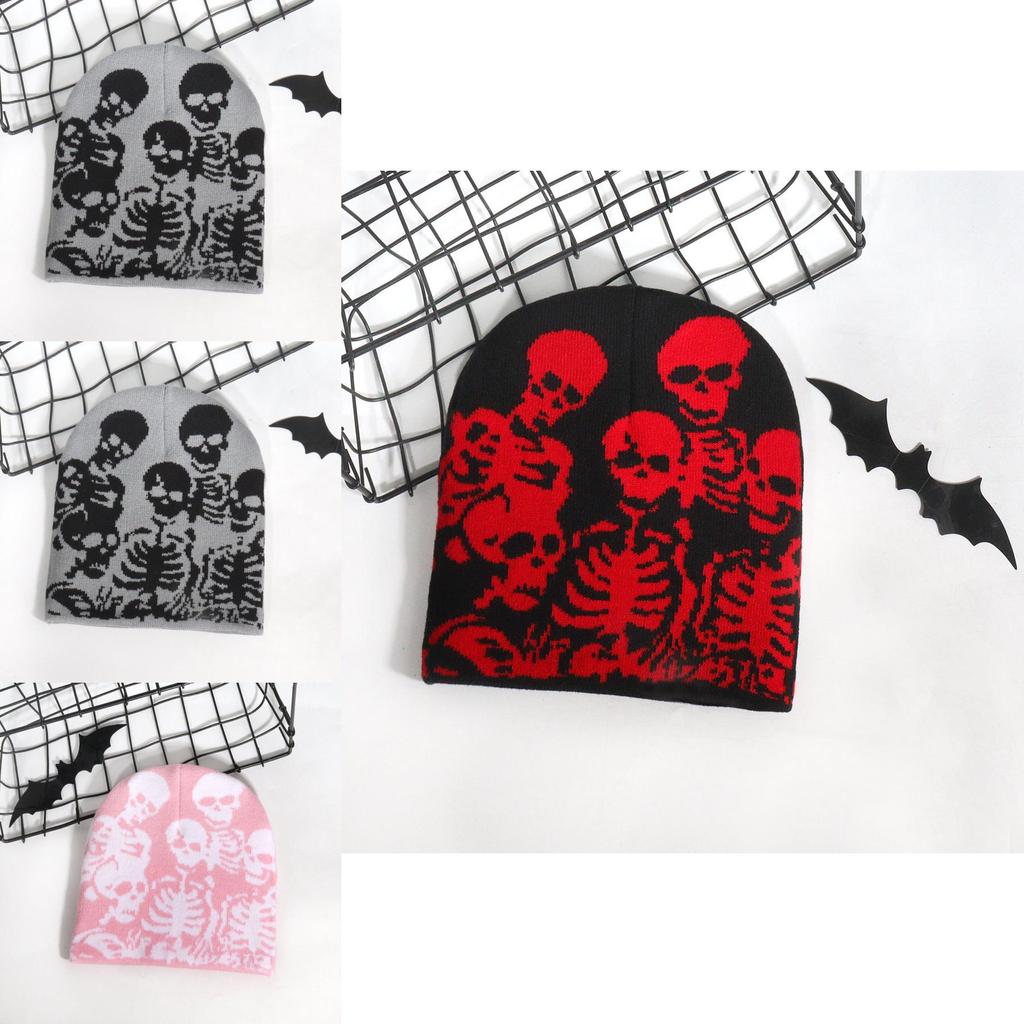 Y2k Inspired Skull Pattern Knitted Hat With Warmth For Casual Urban Looks