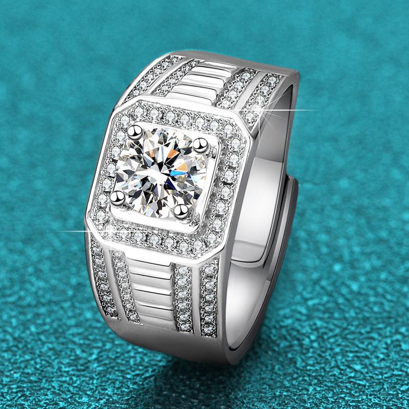 European and American domineering personality one-carat mozzarella diamond big men s ring, fashionable and atmospheric men s business ring ringjewelry opening adjustable