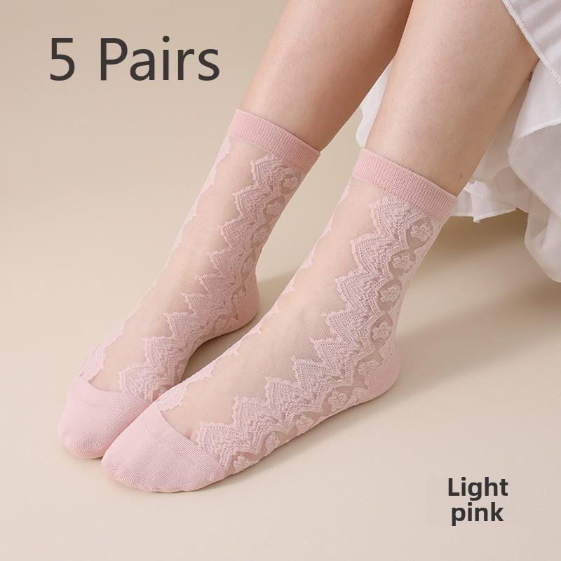 

5 пар женских весенне-летних чулок со стразами, модные дышащие стеклянные чулки, сшитые вручную, носки без косточек Henin 5 Pairs светло-розовый