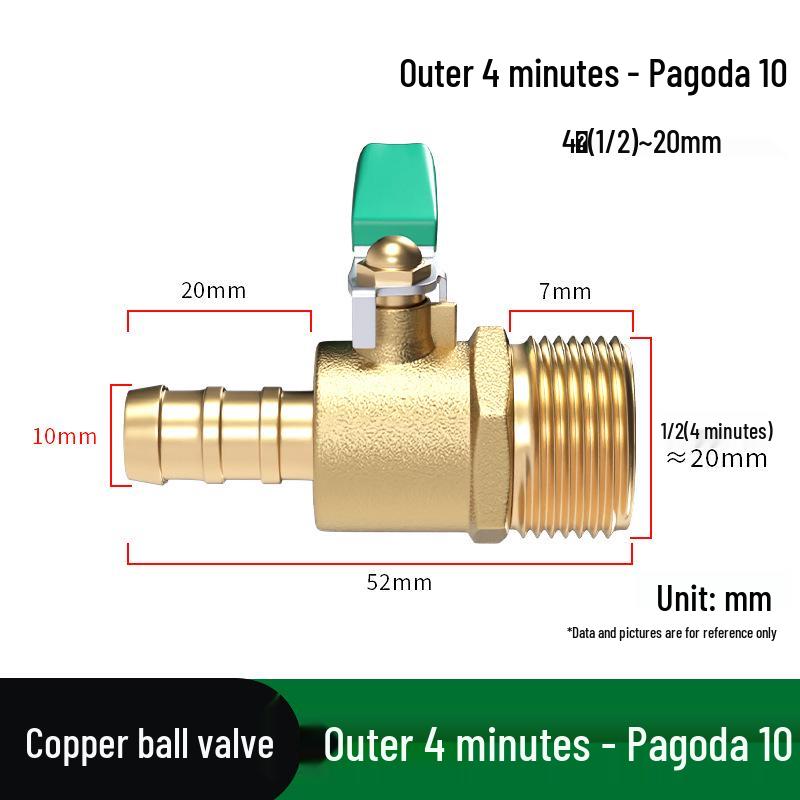 Heavy-Duty 1/2" Brass Ball Valve for Air and Water Pipes, Internal/External Thread