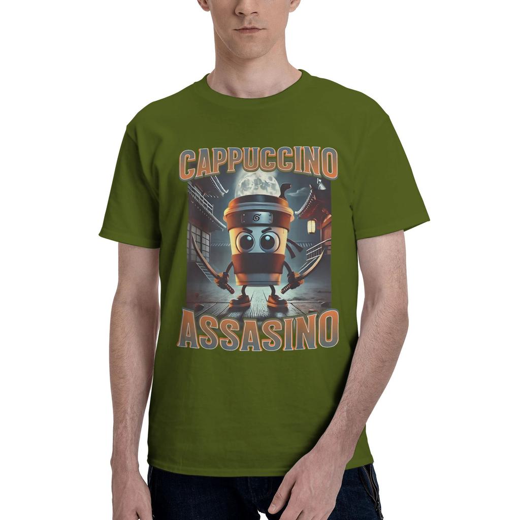 Włoski Brainrot Śmieszny Meme Zabójcze Cappuccino Koszulka Męska Damska Kawaii Krótki Rękaw T-shirt Lato Dekolt O 100% Bawełna