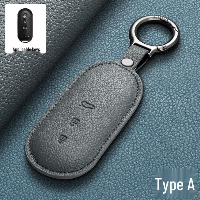Genuine Leather Key Case for AITO Huawei Wenjie M8/M9, M5/M7 Refresh Car Key Shell