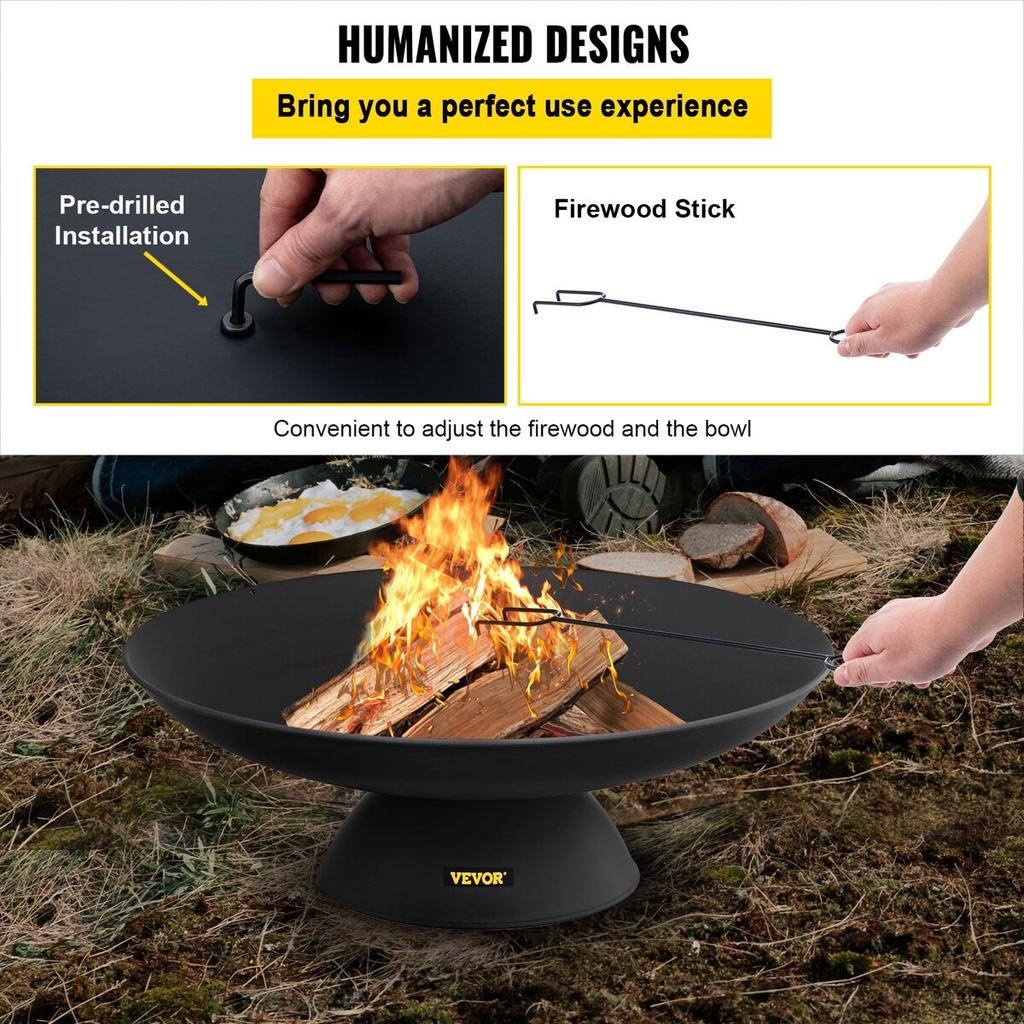 Feuerschale, 30 Zoll tiefe runde Gusseisen-Feuerschale, Holzfeuer für Außenbereiche, Hinterhöfe & Camping, mit einem stabilen Schalendesign als Basis und