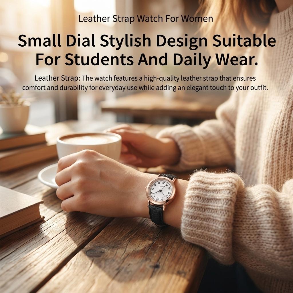 Leather Strap Watch For Women Small Dial Stylish Design Suitable For Students And Daily Wear