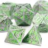 7 Pcs Green Silver Double Swords Metal Dice Solid Polyhedral Dice Set Suitable for Role-Playing RPG   Pathfinder Board Game