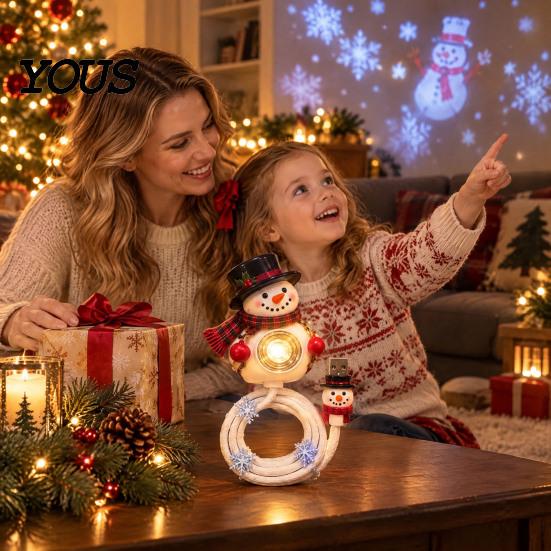 Christmas Projector Lights Light, USB Powered Snowman Ceiling with 6 Patterns, Tree Tabletop Decorations Flexible Holiday Night Light for Bedroom,
