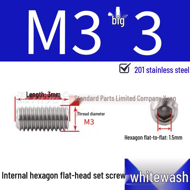 201 Stainless Steel Headless Set Screw - Flat End Socket Screw
