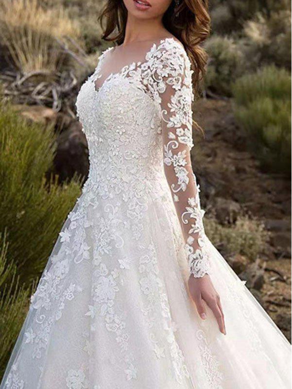 2024 Women's Lace Wedding Dress with Floral Train and Elegant Swing Evening Gown