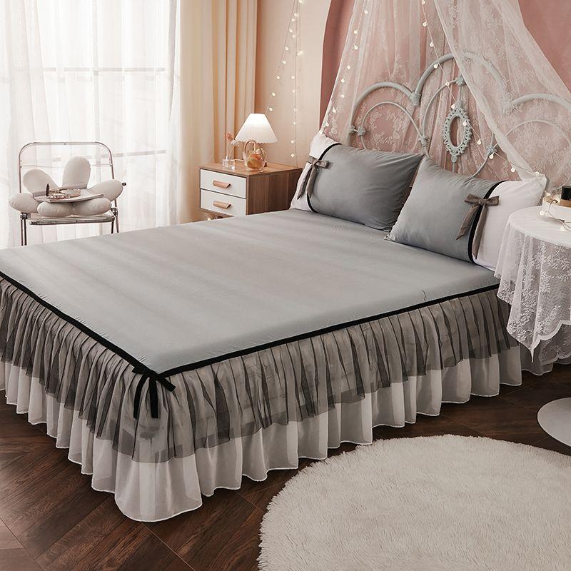 3-częściowy prześcieradło koronkowe spódnica elastyczna dopasowana podwójna narzuta z poszewkami na poduszki pokrowiec na materac zestaw pościeli elastyczny prześcieradło king size