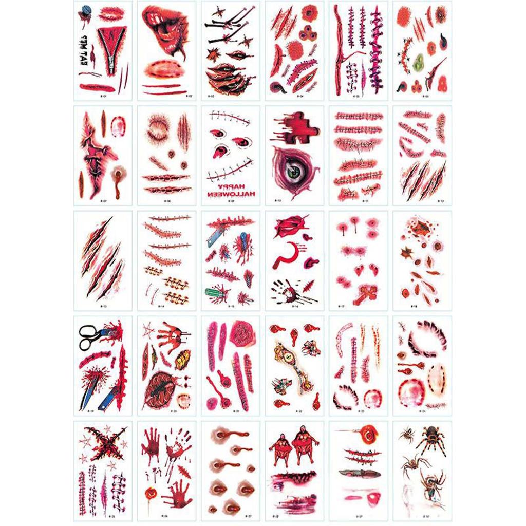 Halloween Tattoo Stickers, Temporary Tattoos for Men and Women, 30pcs Fake Tattoos with Scary Designs, Waterproof Body Art for Halloween Parties and