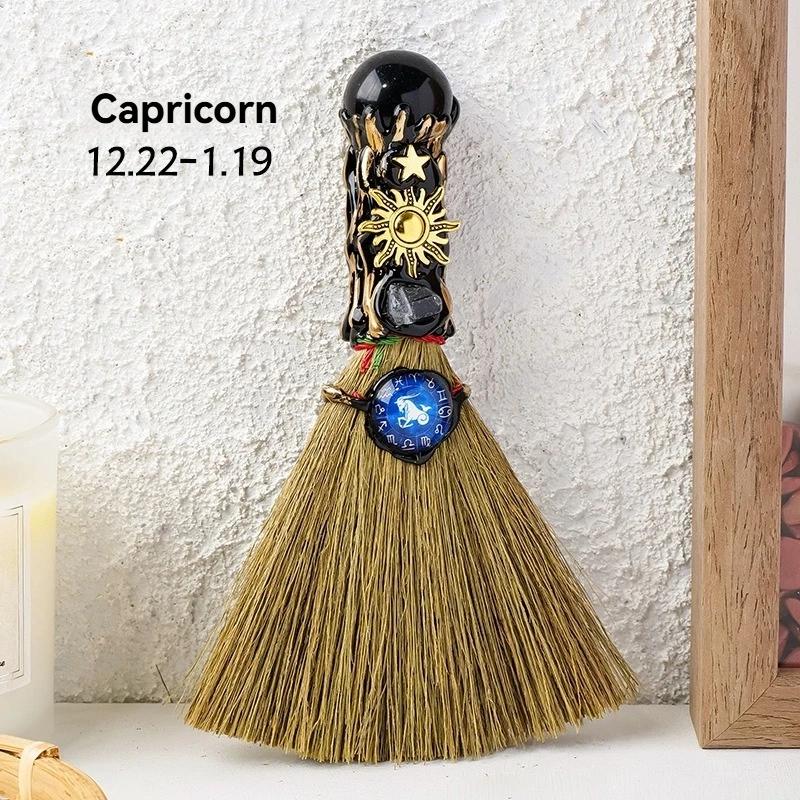 Exquisite Natural Crystal Column Point Stone Broom Handmade Mini Witch Broom Ornaments Rough Stone Broom Craft