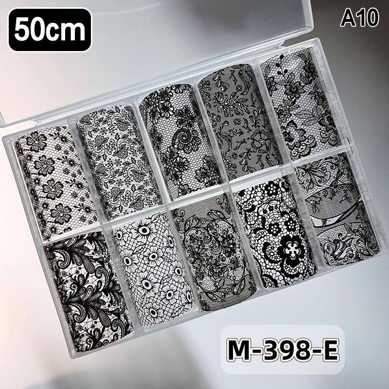 10 Rolls Nail Transfer Foils Sticker Black White Red Lace Flowers Nail Art Nail Charms Diy Nail Decoration Manicure Accessories