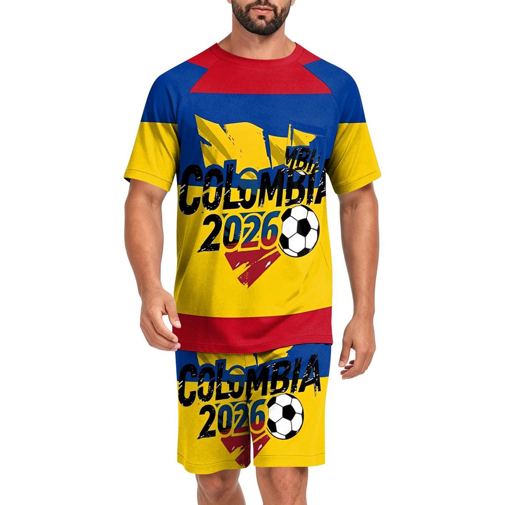 Conjunto de Pijama para Hombre de Manga Corta y Pantalones Cortos Ligero Cómodo Ropa de Dormir con Diseño de Fútbol Estampado para Uso Casual en Casa