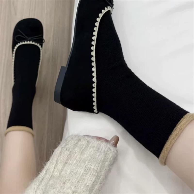 Socks Winter Festive Bow Red Thickened Warm Wool Socks Mid-Tube Socks Polka Dot Pile Socks
