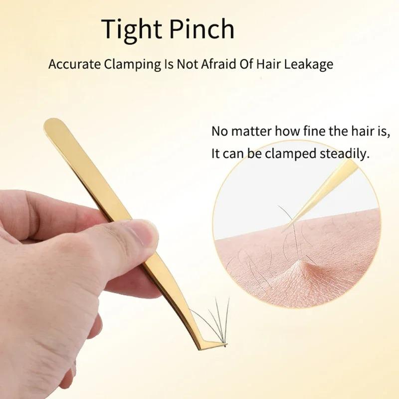 Hochpräzises Wimpernpinzettenset - Enthält 3 Edelstahl-Wimpernpinzetten für klassische Einzel- und Volumen-Wimpernverlängerungen