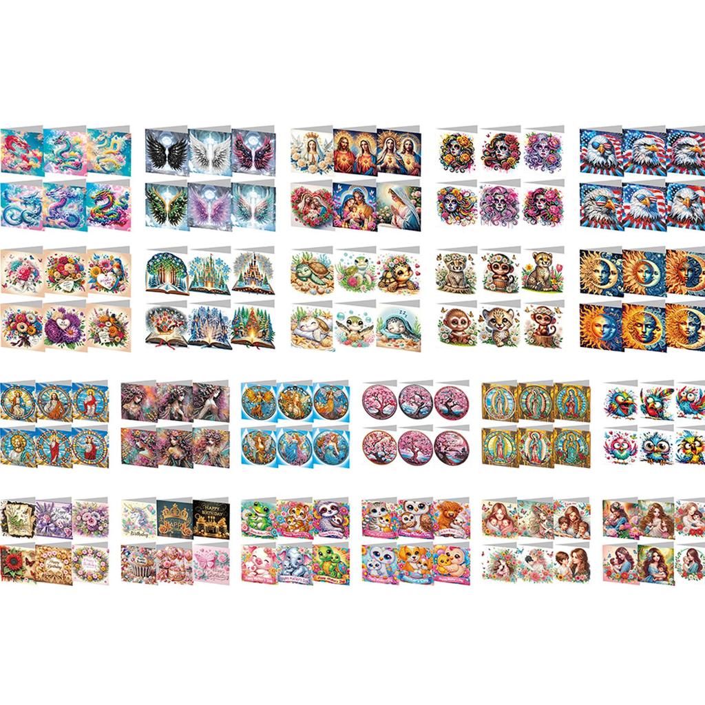 6Pcs Colorful Pattern DIY Diamond Painting Greeting Card with Envelope Diamond Art Festival Card Craft for Friend Family Lover