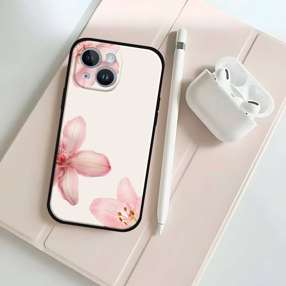 P-Peach-B-Blossom Black Phone Case That Fits For IPhone 17,16,15,11,13,14 Pro Max,Plus,X,Xr,Xs Max,13Mini