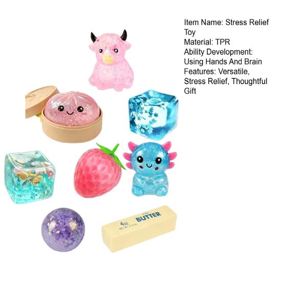 8Pcs Sugar Squeeze Toys, Soft TPR Stress Relief Fidget Toy for Adults, Anxiety Calming Sensory Toys, Party Gift