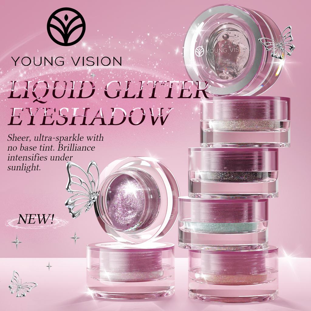 YOUNG VISION Liquid Gel Glitter Eyeshadow, Face & Body, Quick-Dry, Sheer Waterlight Liquid Gel Formula, Easy Blend for Long Lasting Galactic Glow